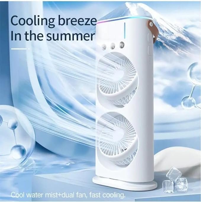 Mini Double Head Mist Fan with LED Light & Humidifier | Portable USB Air Cooler for Home Office Travel - Image 9