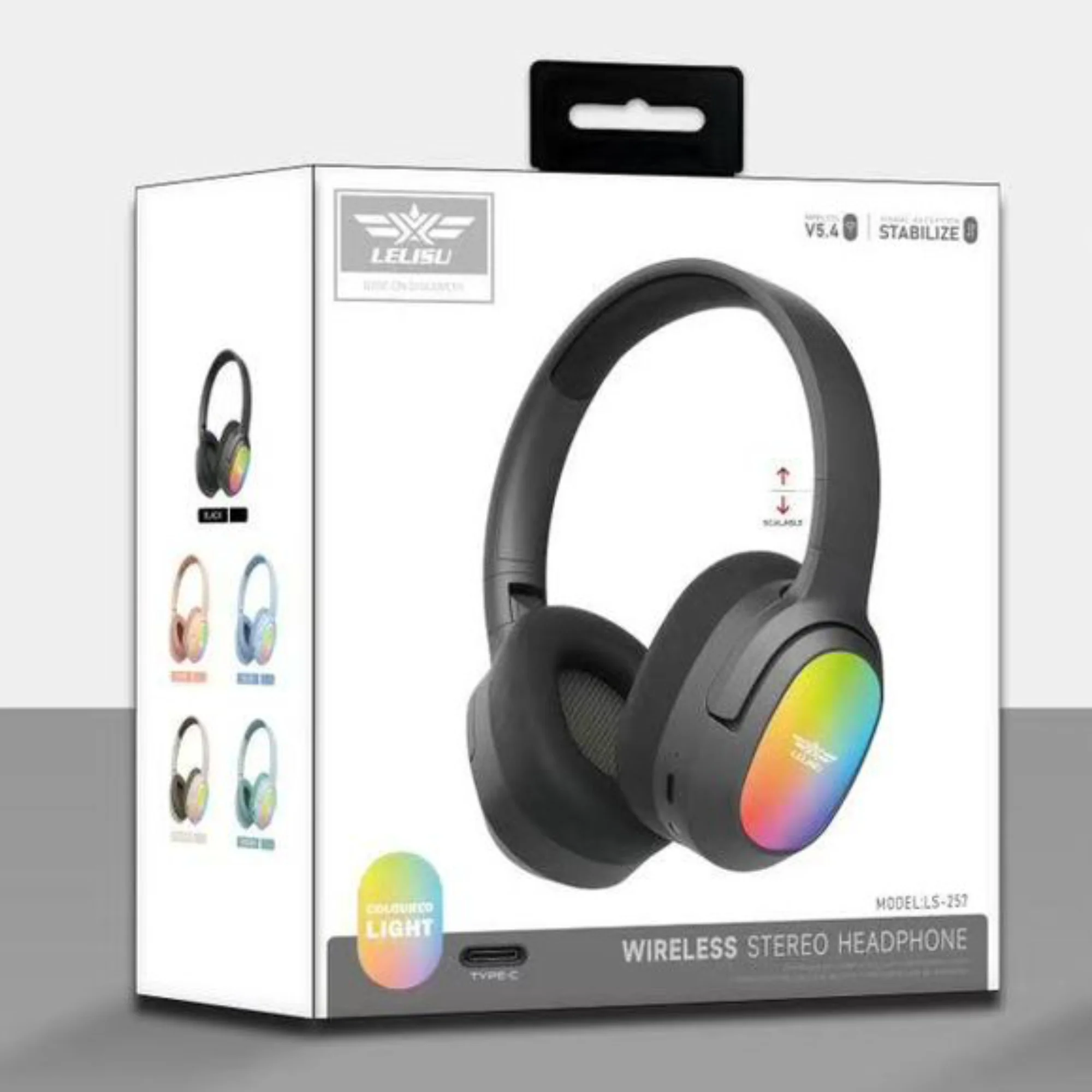 Lelisu LS-257 Wireless Stereo Headphones | Bluetooth 5.4 Over-Ear Headset with Type-C Charging & LED Lights - Image 4