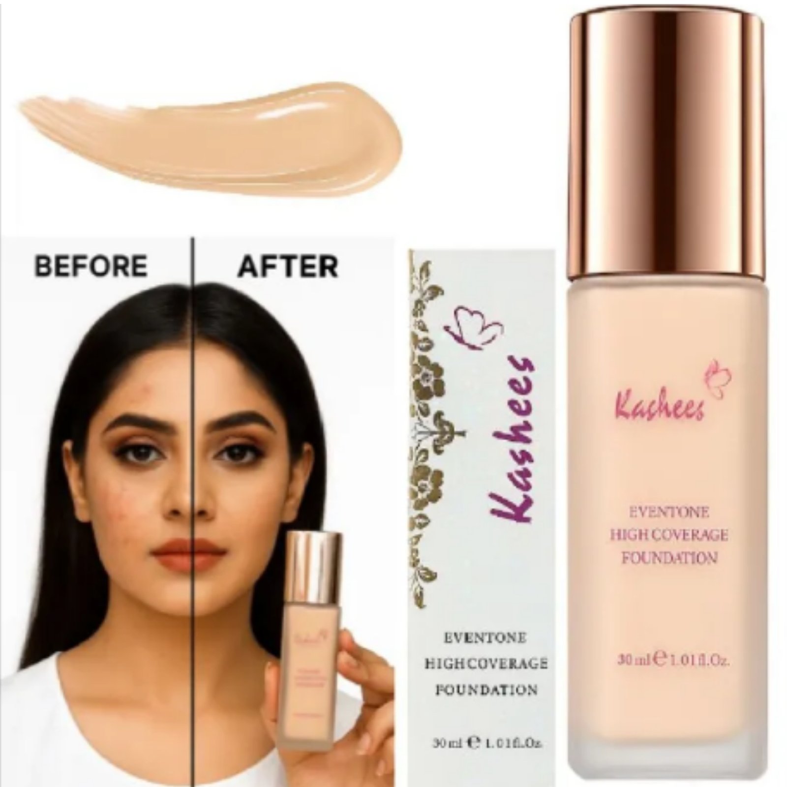 Kashees Eventone Liquid Foundation | High Coverage Long Lasting Radiant Makeup Base 30 ml - Image 5