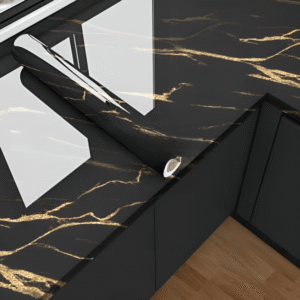 Black & Gold | Marble Sheet Sticker 60x200cm | Waterproof Self-Adhesive PVC Wallpaper for Furniture Walls