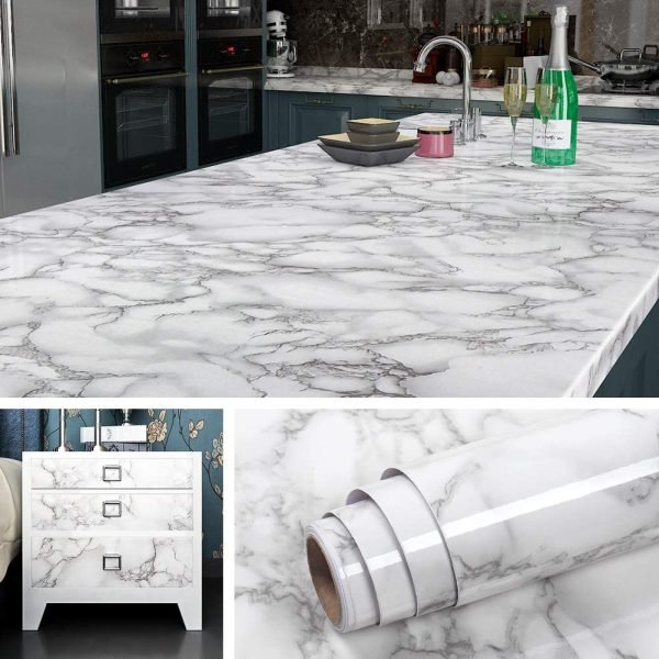 White & Dark Grey | Marble Sheet Sticker 60x200cm | Waterproof Self-Adhesive PVC Wallpaper for Furniture Walls - Image 3